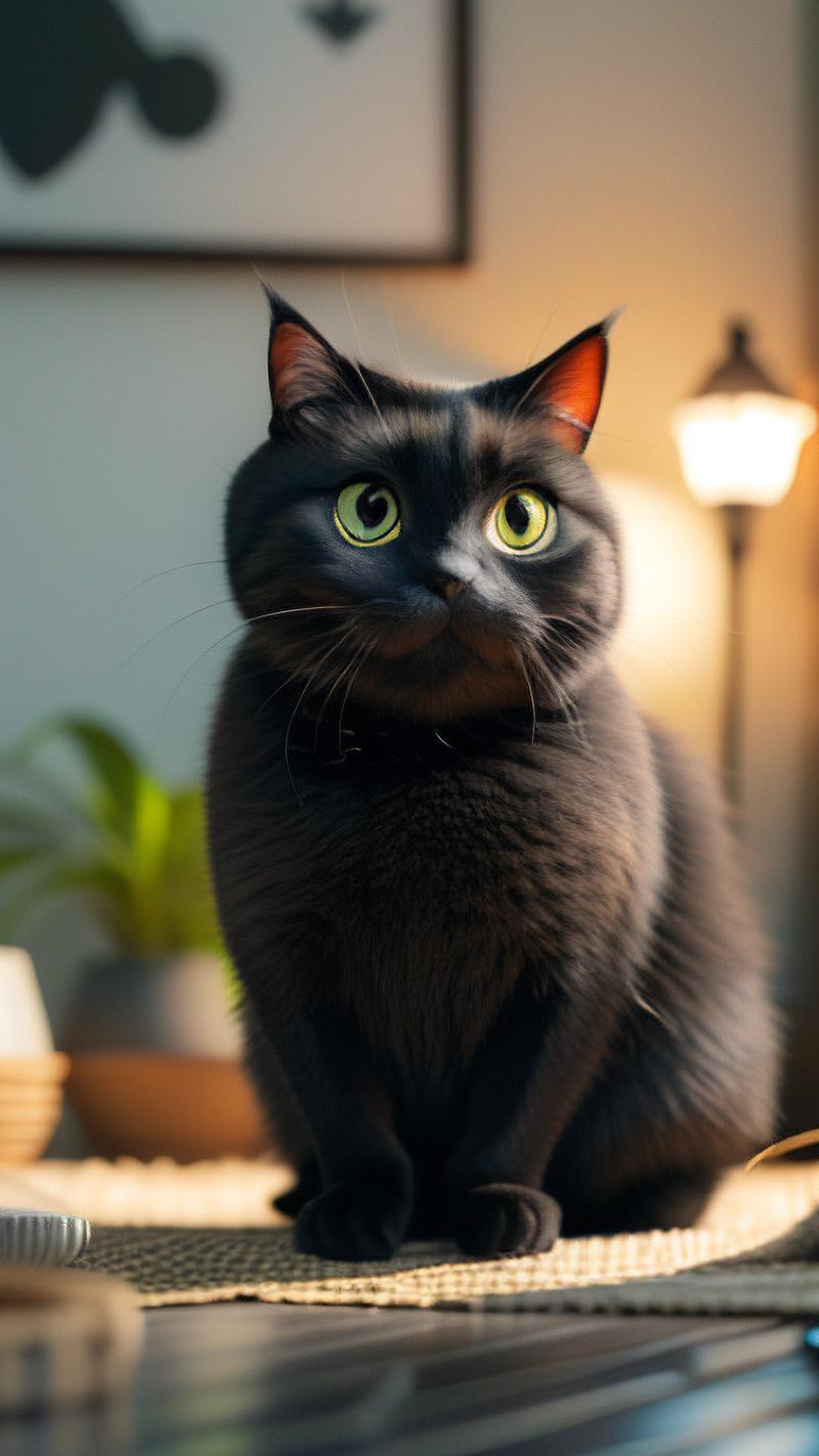 聪明粘人添家居情调（全黑色宠物猫图片）