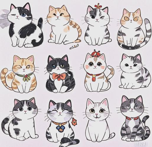 圆头三角耳，大眼小铃铛（画一只可爱的小猫图片）