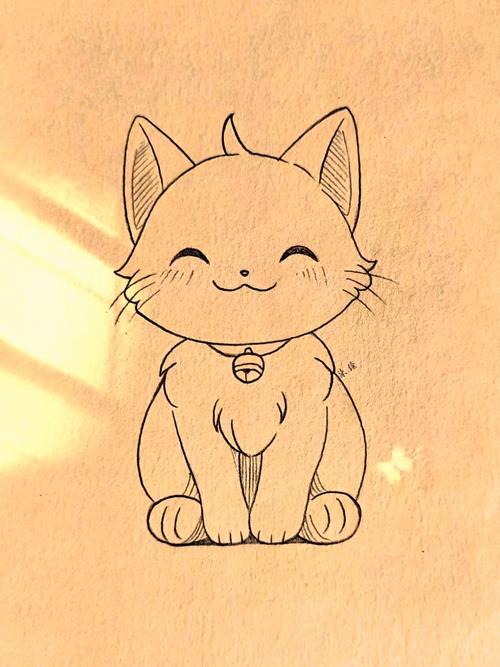 圆头三角耳，大眼小铃铛（画一只可爱的小猫图片）