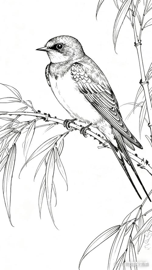 工笔花鸟高清白描，细腻自然之美（工笔花鸟白描高清大图）