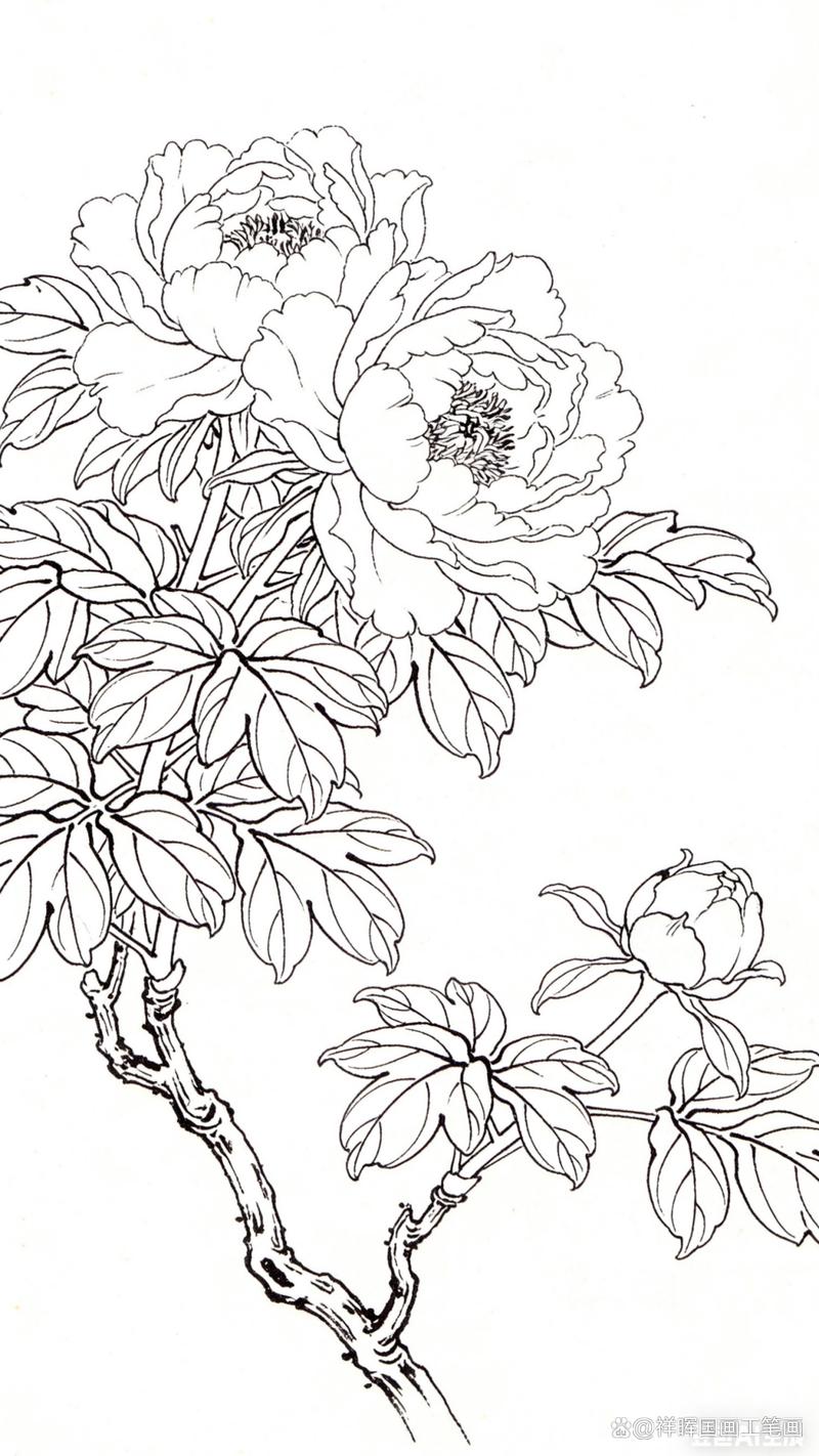 工笔花鸟高清白描，细腻自然之美（工笔花鸟白描高清大图）